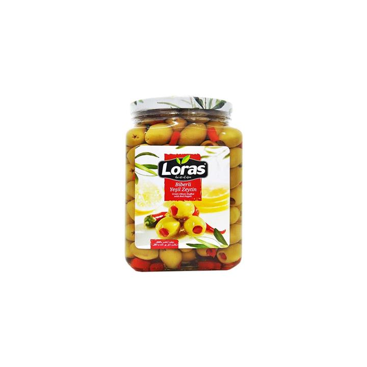 زیتون شیشه ای لوراس فلفلی 1650 گرمی Loras